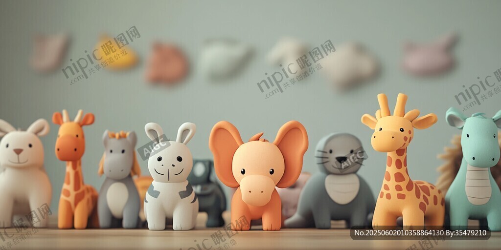 可愛動物玩偶整齊排列