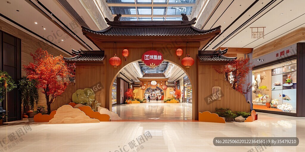 中式美陳裝點商場入口空間