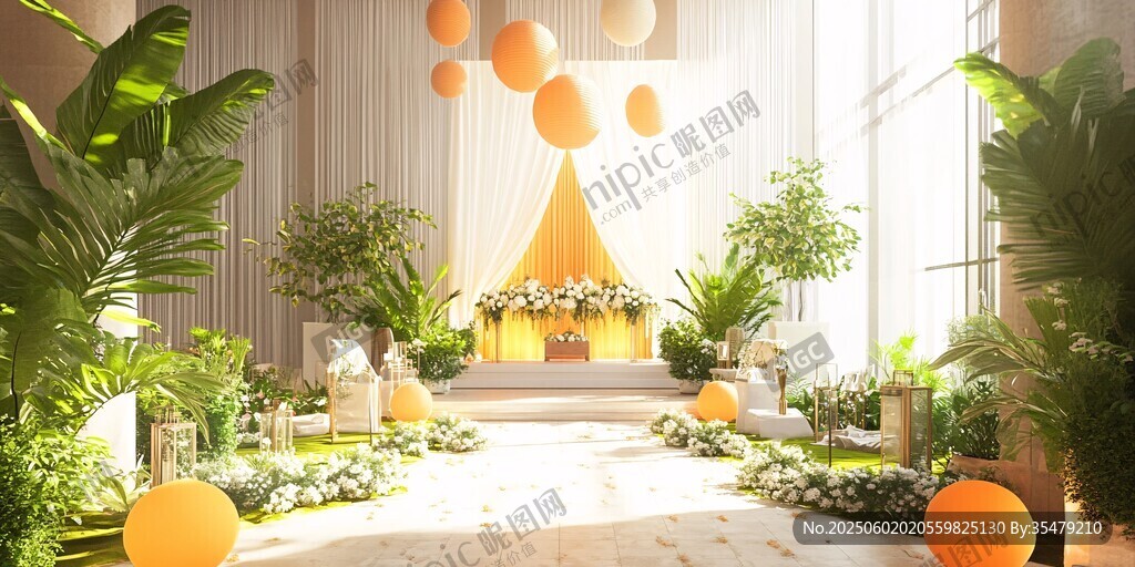室內(nèi)綠植環(huán)繞的溫馨儀式場(chǎng)景