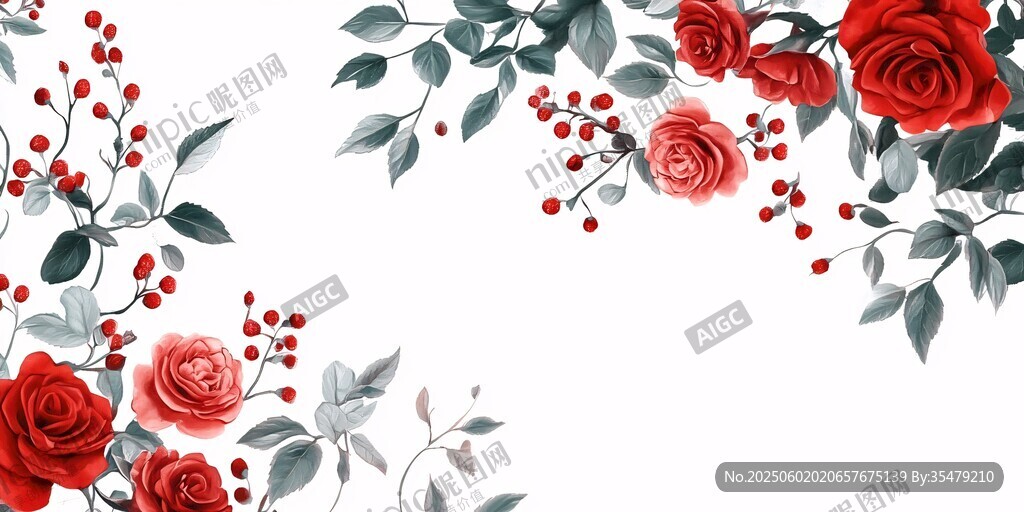 紅玫瑰花卉裝飾圖案