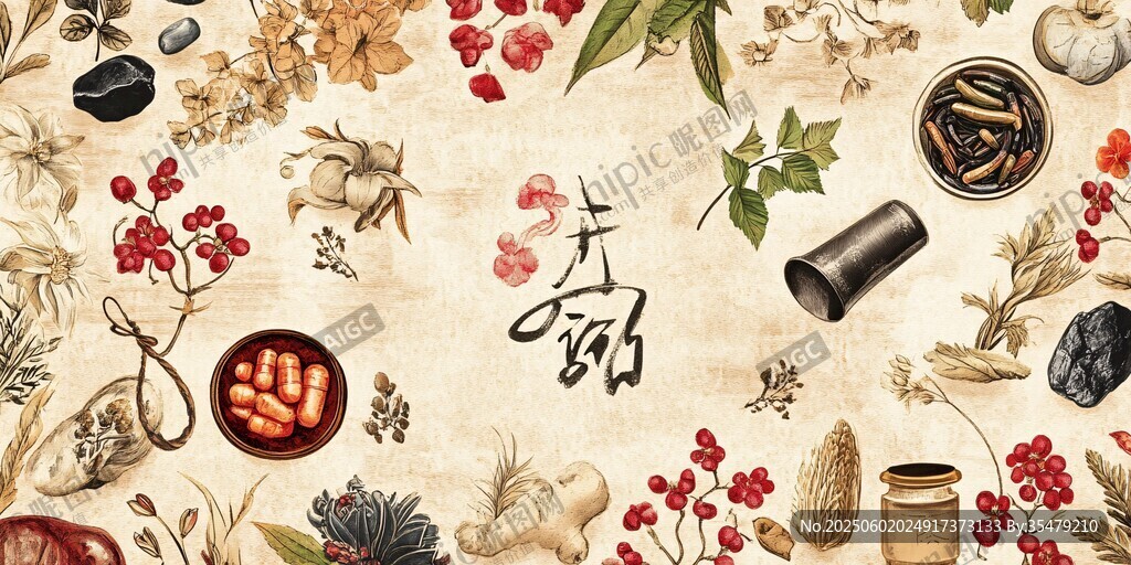 中式古風中藥材插畫元素