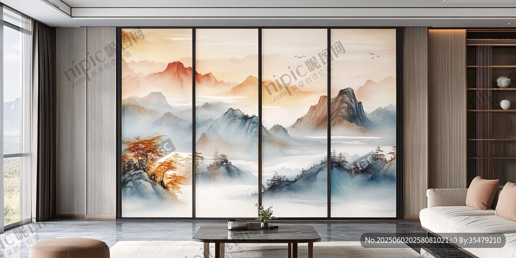 中式山水屏風裝點現代客廳