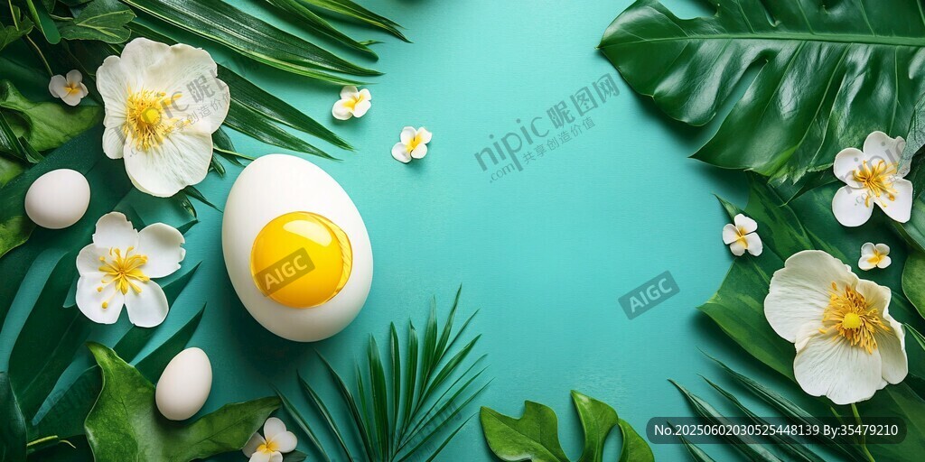 綠底花卉間的美味溏心蛋