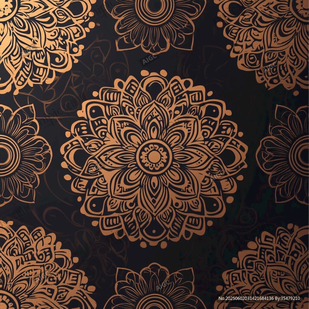 黑金曼陀羅花紋精美圖案