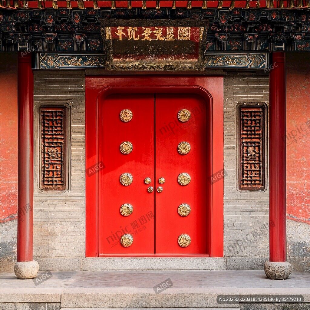 中式古建筑朱紅大門