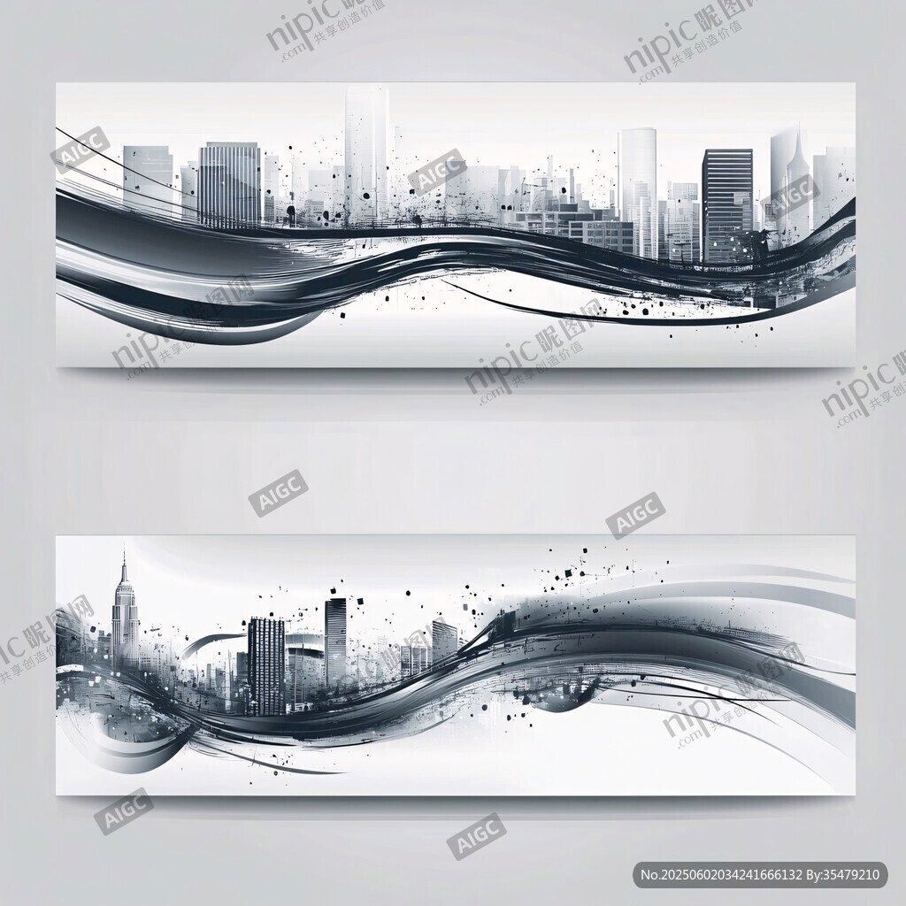 水墨風(fēng)格城市景觀橫幅圖