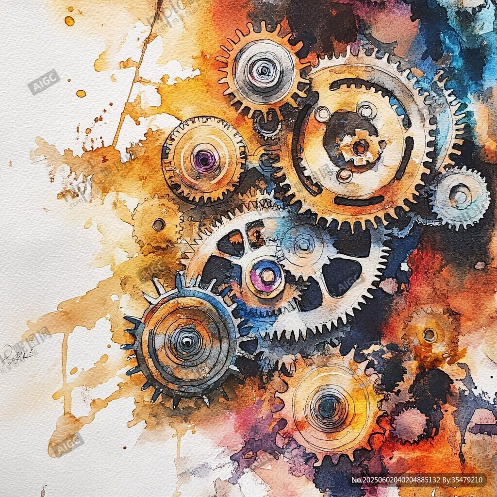 水彩繪就的機械齒輪世界