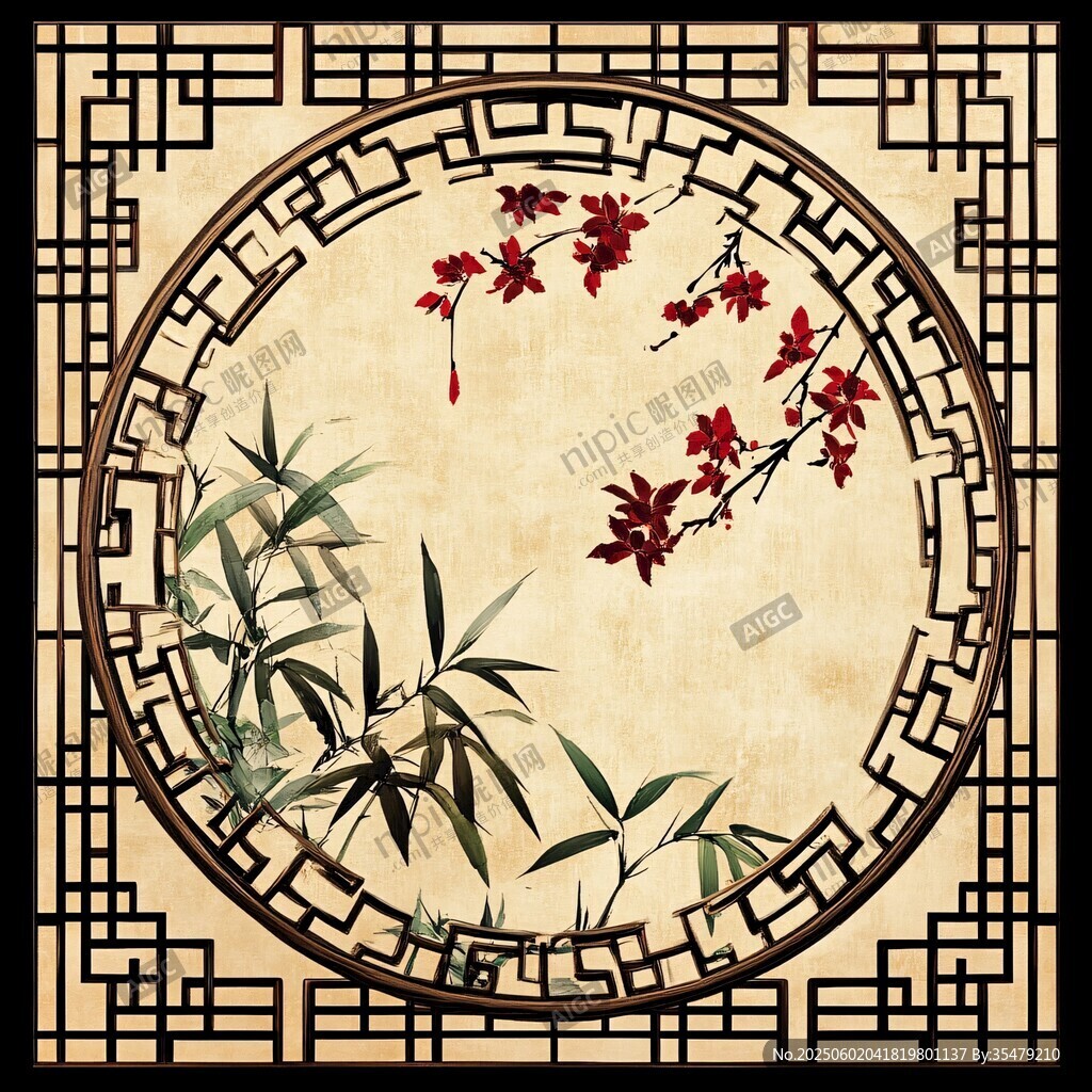 中式花鳥窗格裝飾畫