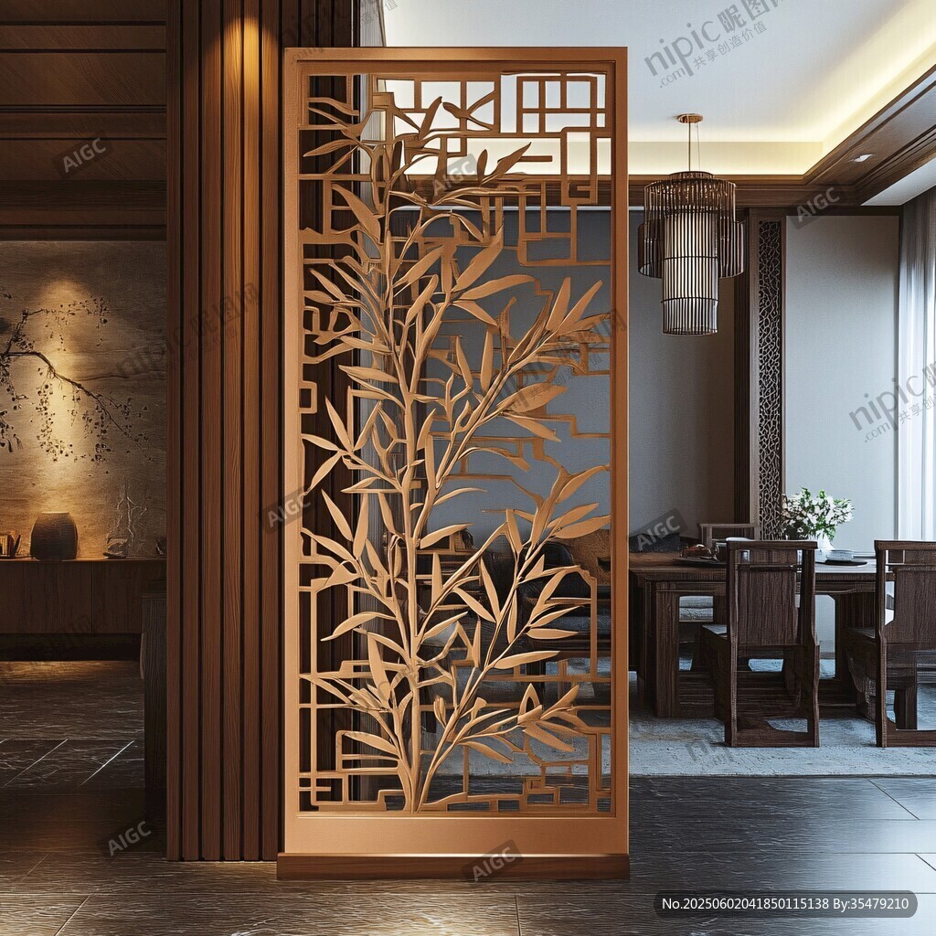 中式竹紋鏤空木質(zhì)屏風