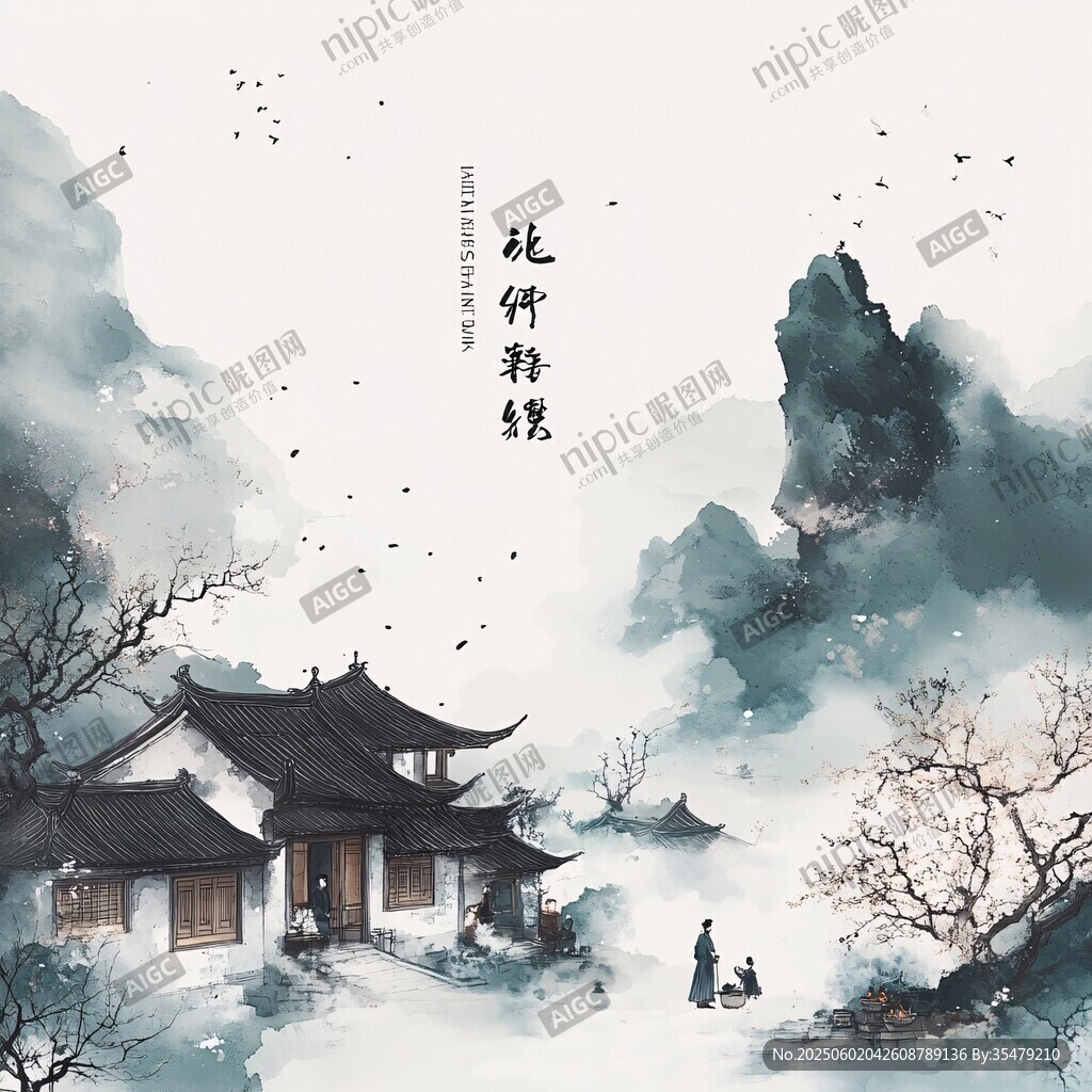 水墨山水間的靜謐中式景
