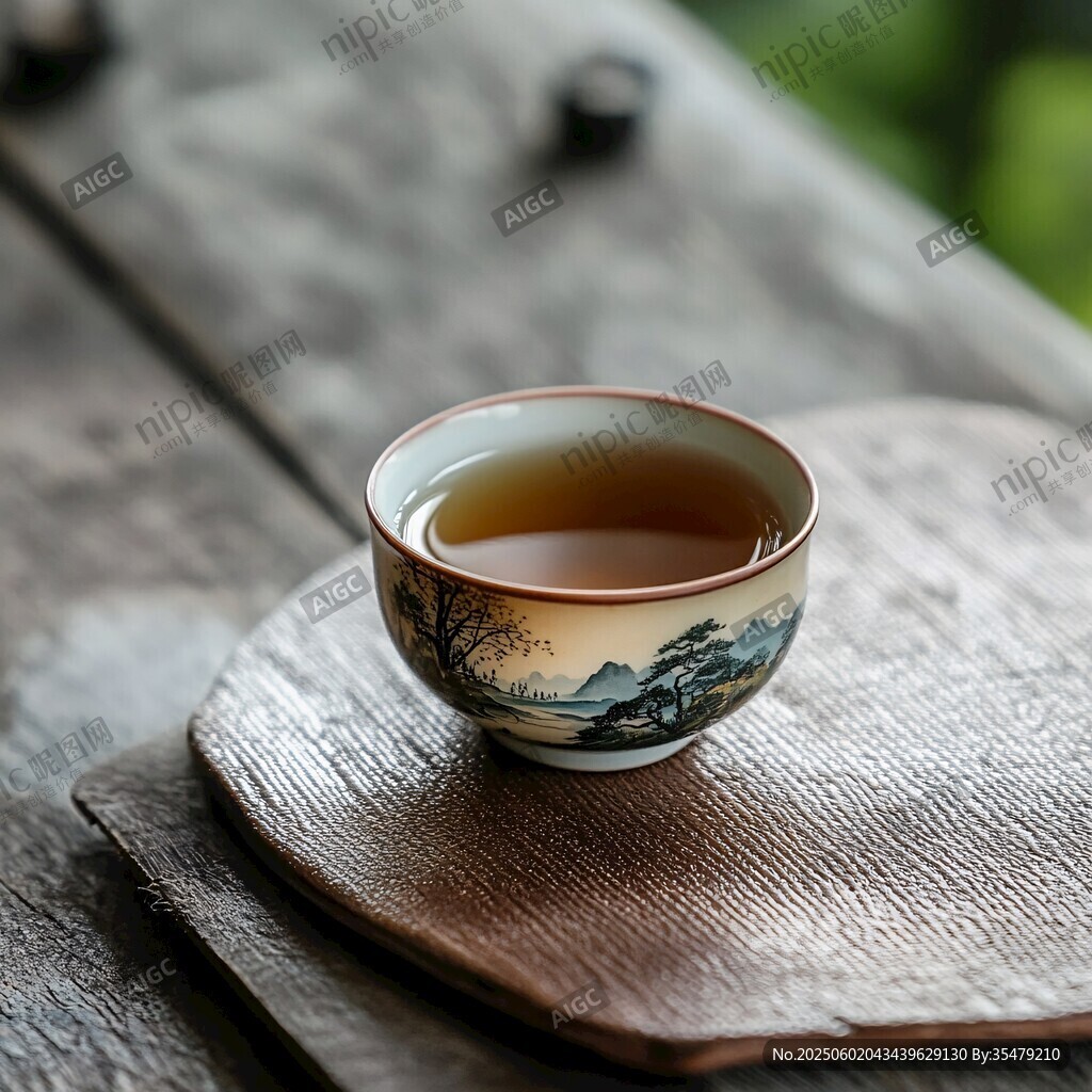 古風茶杯中的香茗
