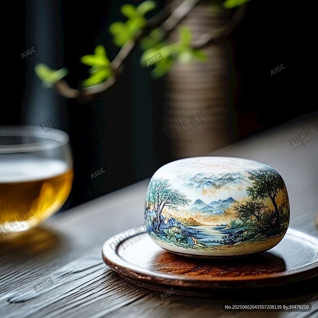 彩繪茶罐配清茶春意濃