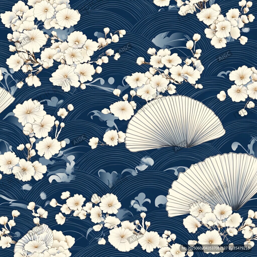 日式和風花卉扇面圖案