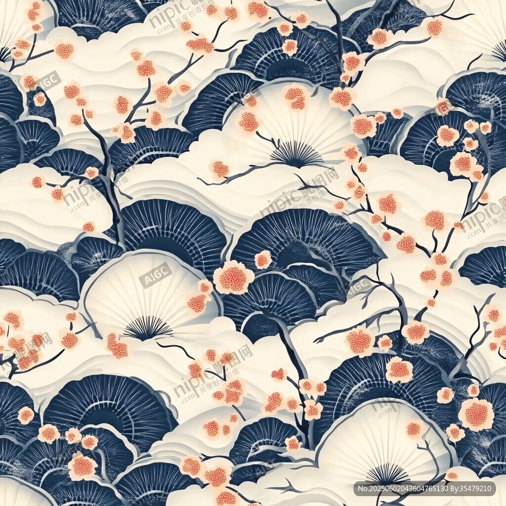 日式和風(fēng)扇浪梅花圖案