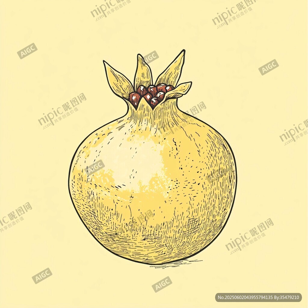 手繪黃色石榴果實(shí)插畫(huà)