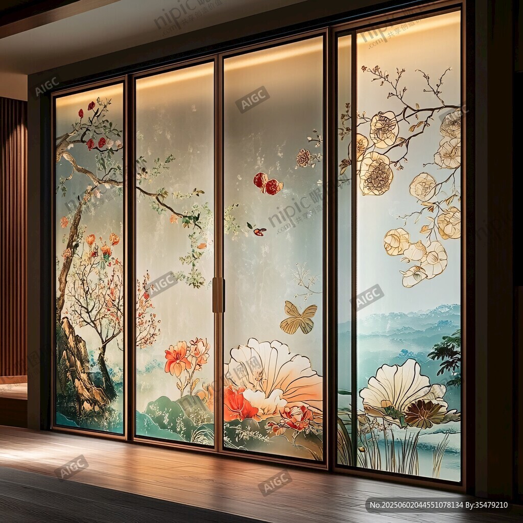中式花鳥玻璃屏風(fēng)之美