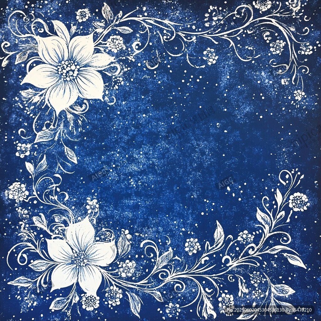 藍(lán)底白花浪漫花卉邊框圖