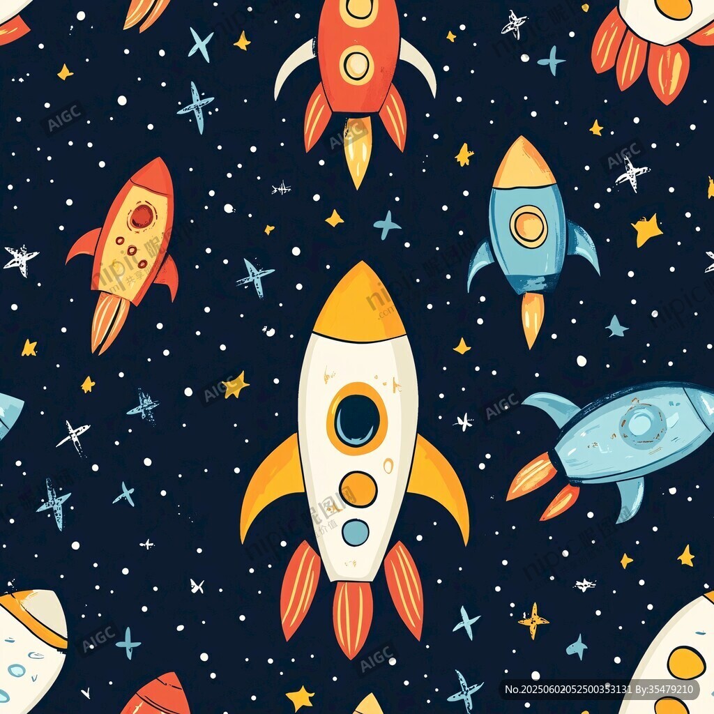 卡通火箭星空圖案設計