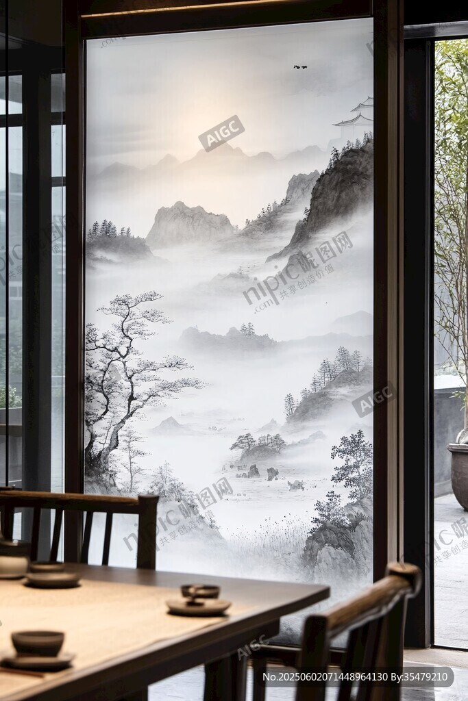 中式山水屏風(fēng) 雅致茶室景