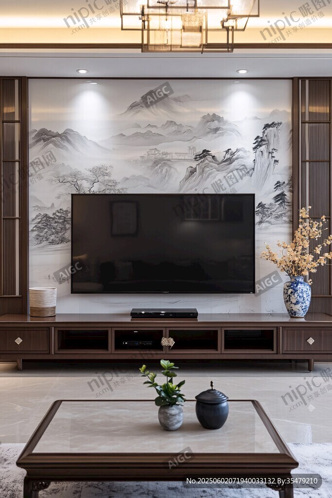 中式客廳電視墻雅致景致