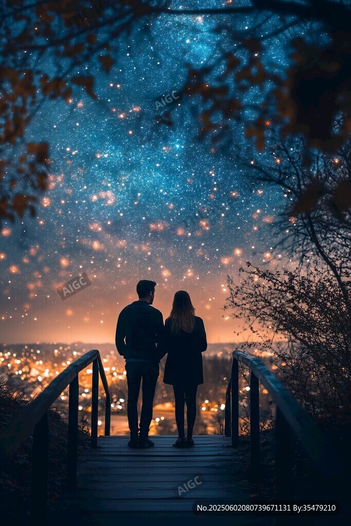 情侶賞星空夜景浪漫時刻