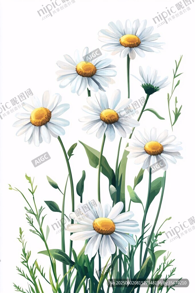 清新雛菊綻放于綠意間