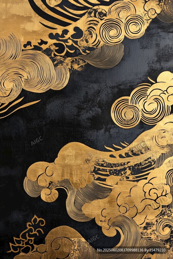 黑金中式云紋華麗裝飾圖