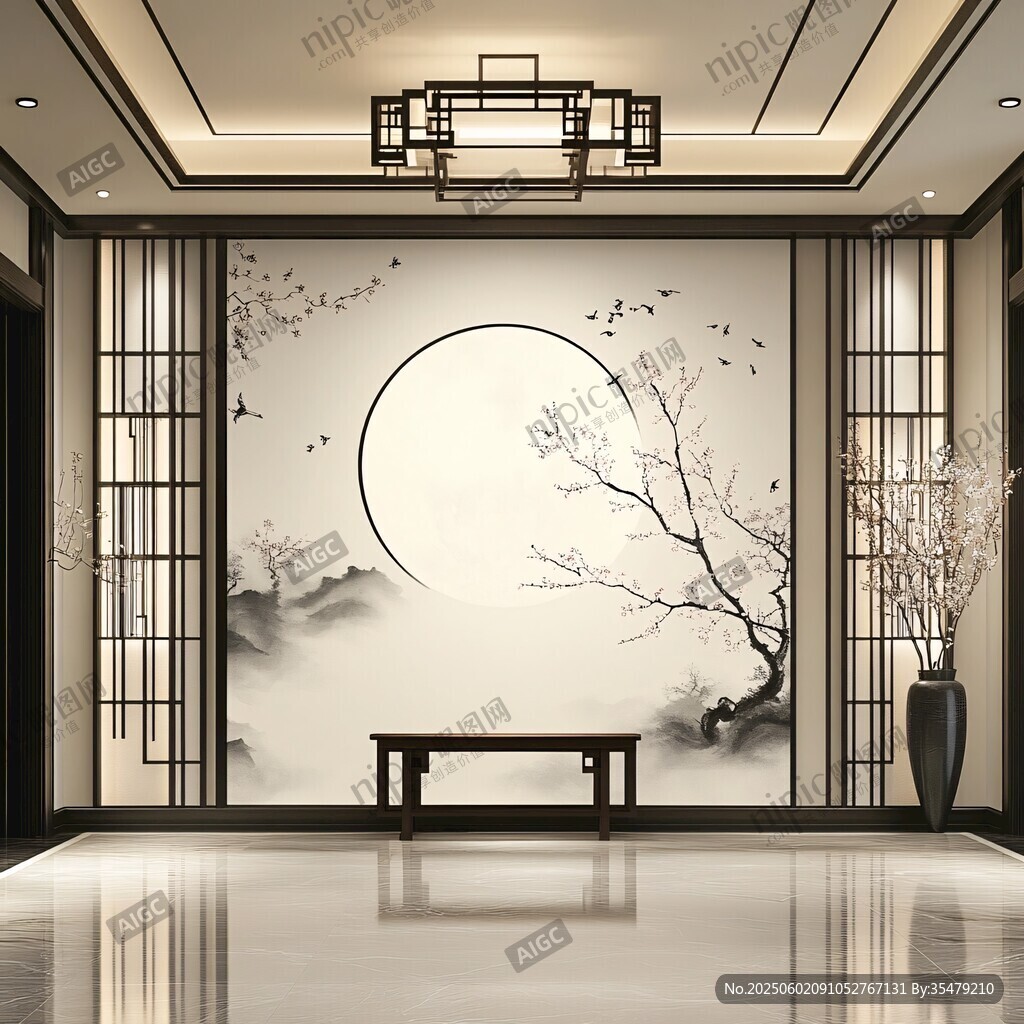 中式禪意客廳背景墻裝飾