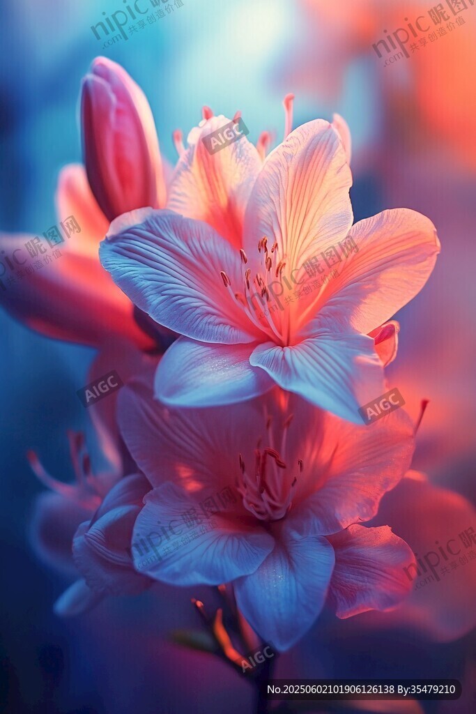 夢幻粉藍交織的絢爛花朵