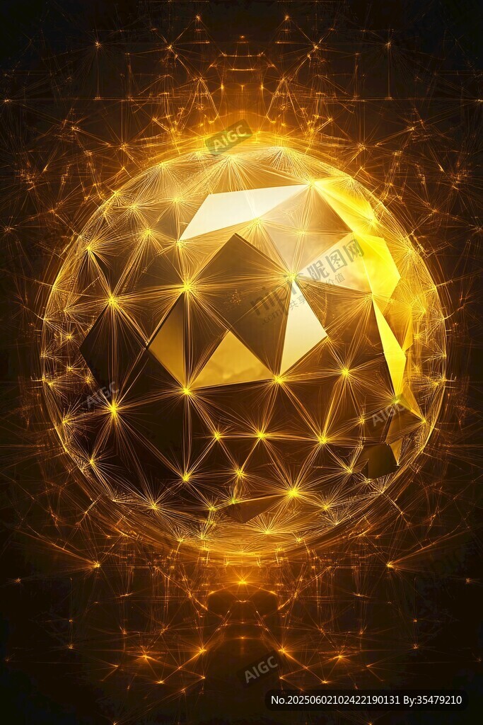 金色多邊形發光球體特效