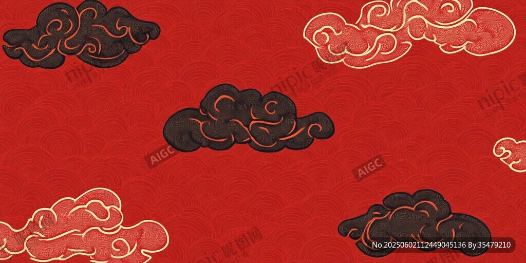 紅色背景中式祥云圖案