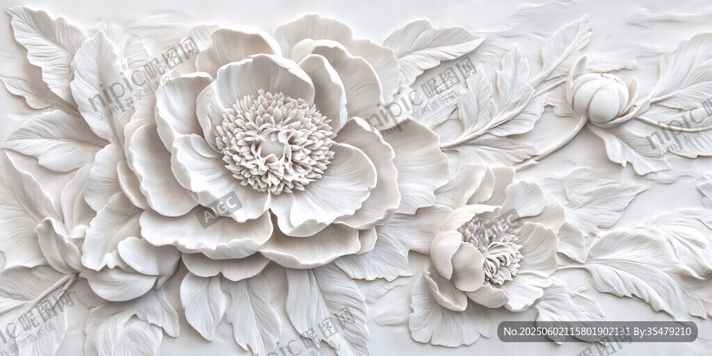 立體浮雕牡丹花卉藝術(shù)作品
