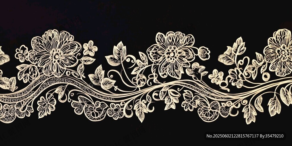 金色精致花卉蕾絲花邊