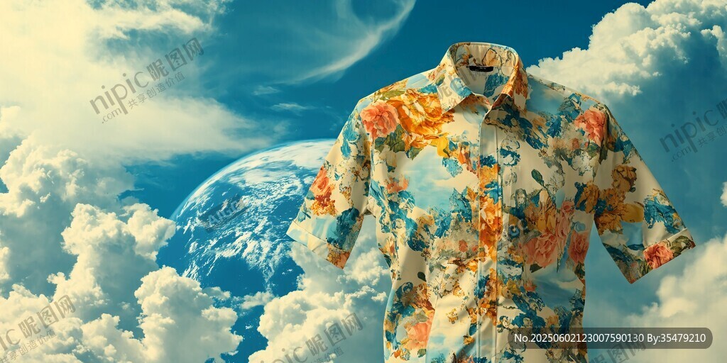 夢幻天空下的花色短袖襯衫