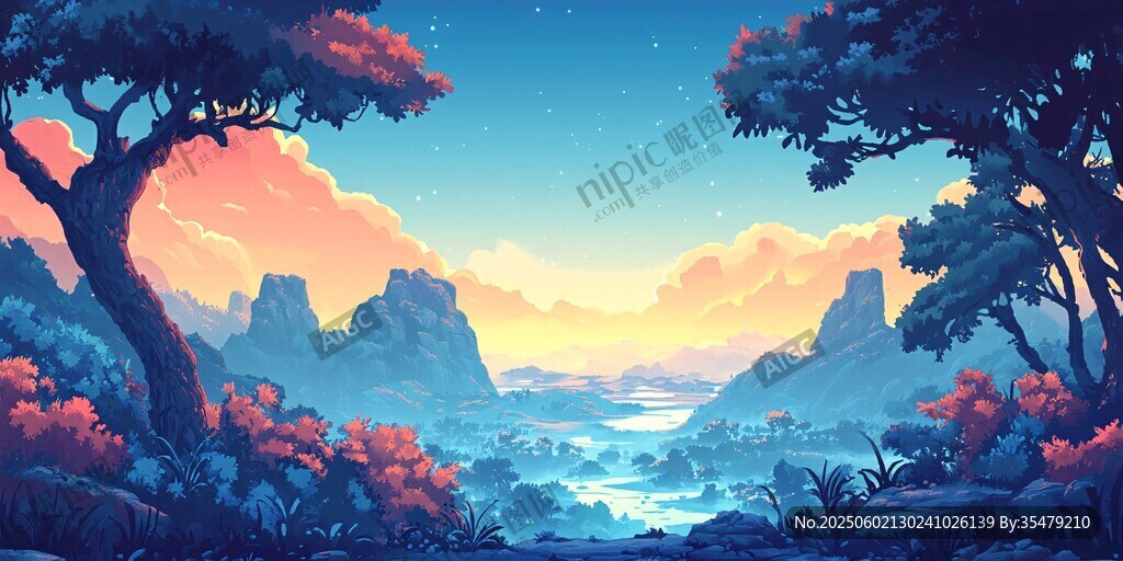 夢幻黃昏山林河谷美景