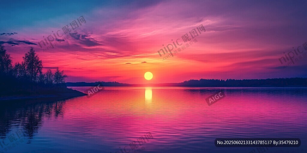 夢幻湖畔日落美景