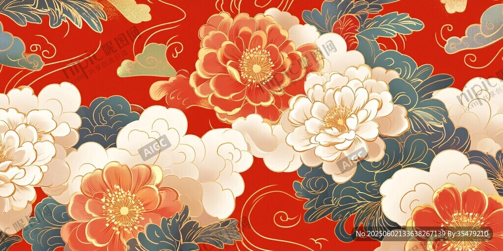 中式牡丹花卉傳統(tǒng)紋樣圖