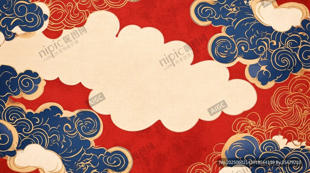 中式云紋紅底祥瑞背景圖