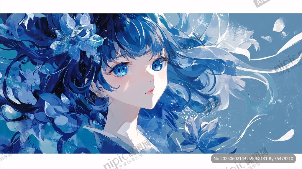 藍發飄逸的夢幻少女
