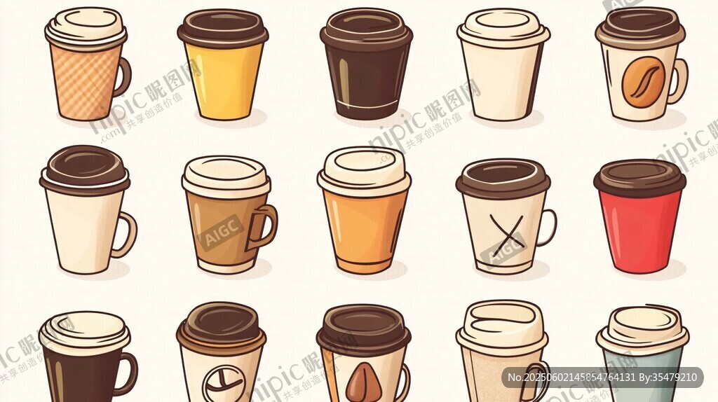多彩手繪外帶咖啡杯集合