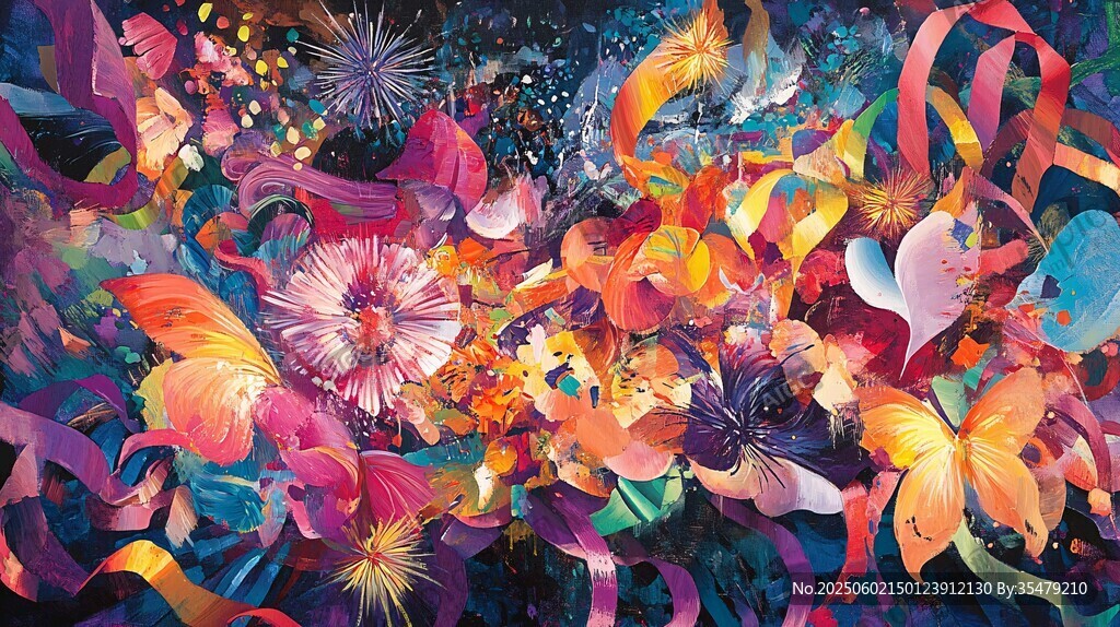 夢幻絢麗花卉繽紛圖景