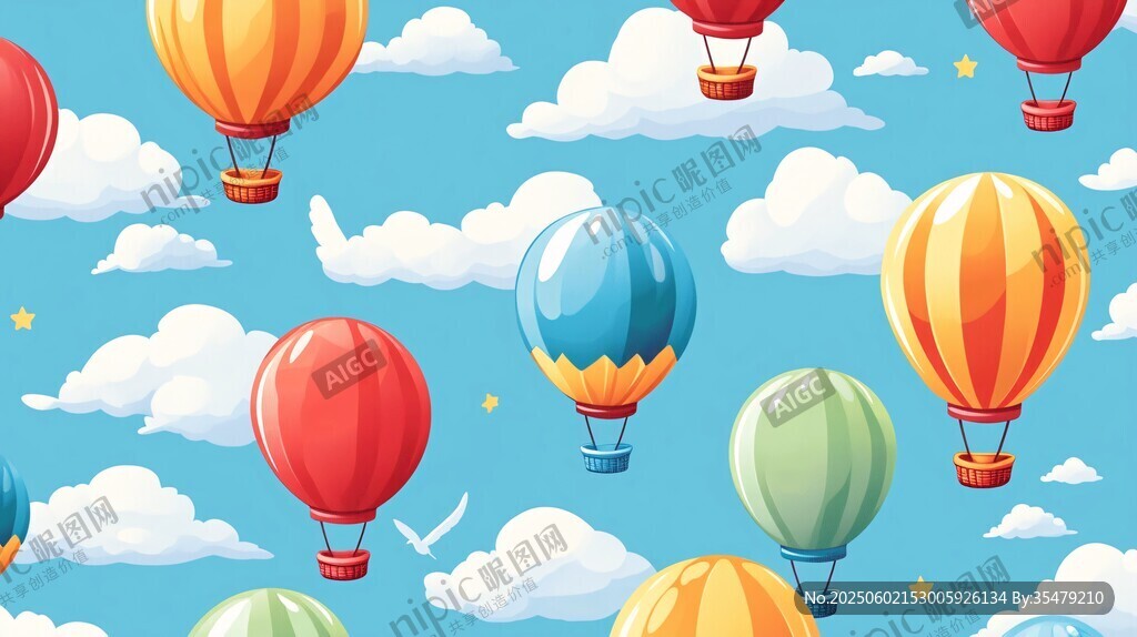 天空中多彩熱氣球圖案