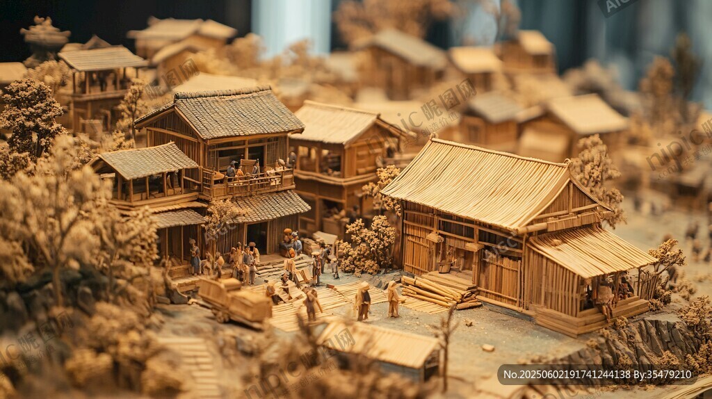 古風木質村落建筑微縮景觀