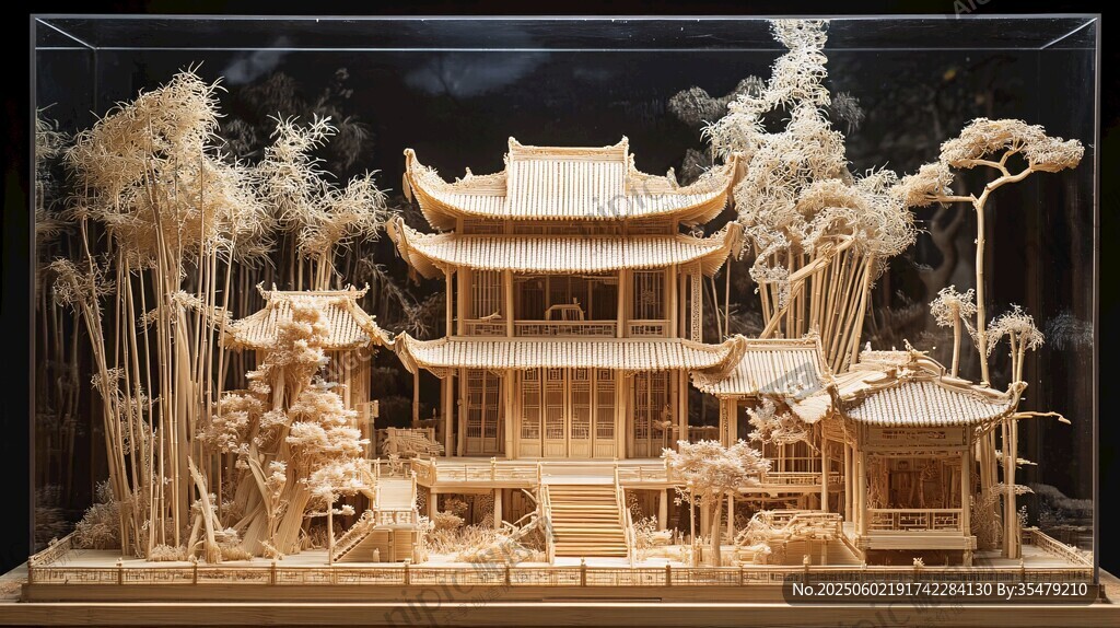 木雕中式古建筑景觀模型