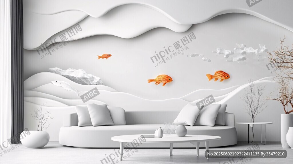 簡約客廳 立體墻飾金魚景