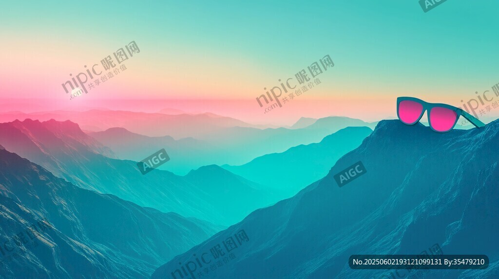 山間日落處的粉色墨鏡