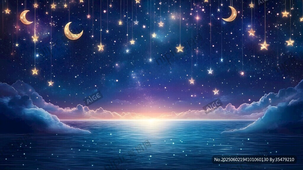 夢幻星空下的靜謐海面