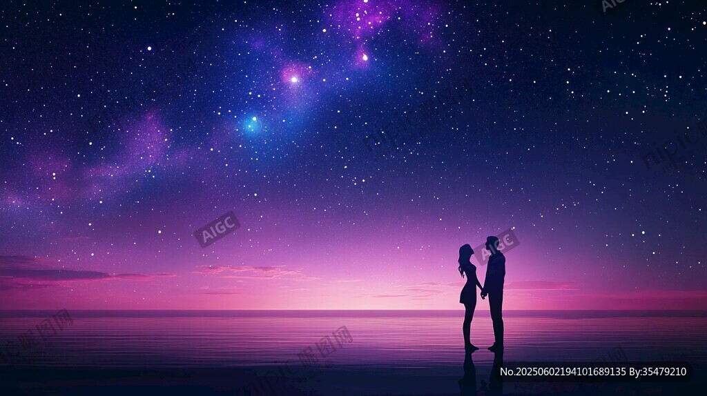星空下的浪漫情侶剪影