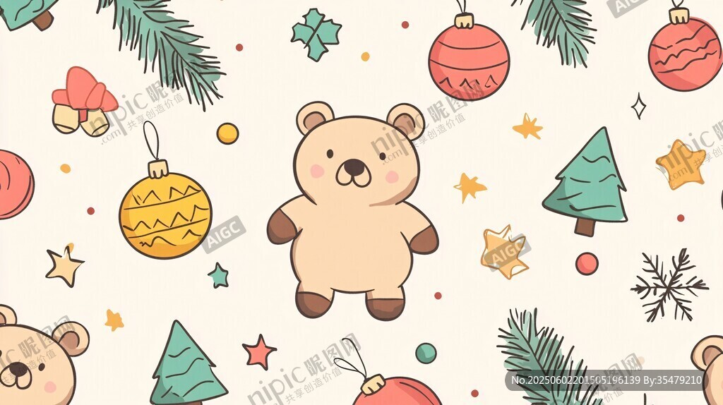 小熊圣誕元素無縫圖案