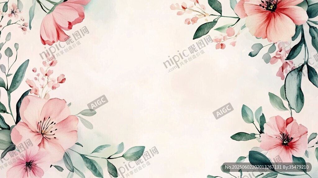 粉色花卉邊框背景圖